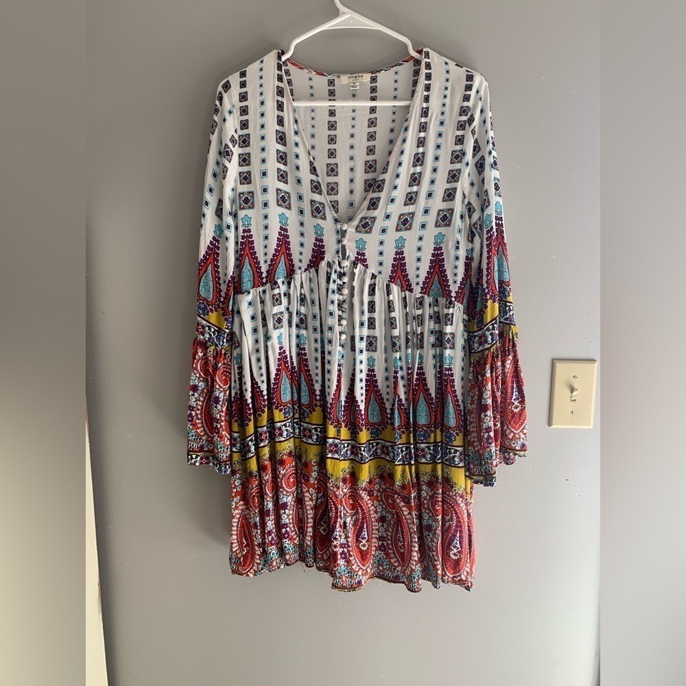 Umgee Womens Mini Dress Medium Paisley Colorful Boho Flowy Hippie Cotton Summer